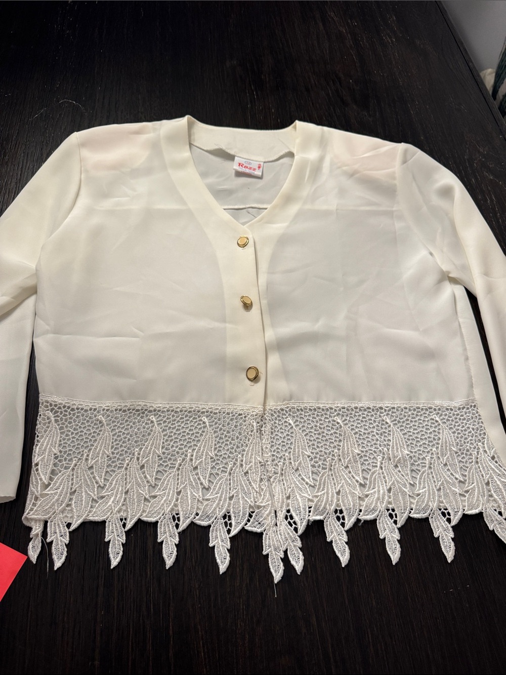 Women's Cream Lace-Hem Button Front Shirt